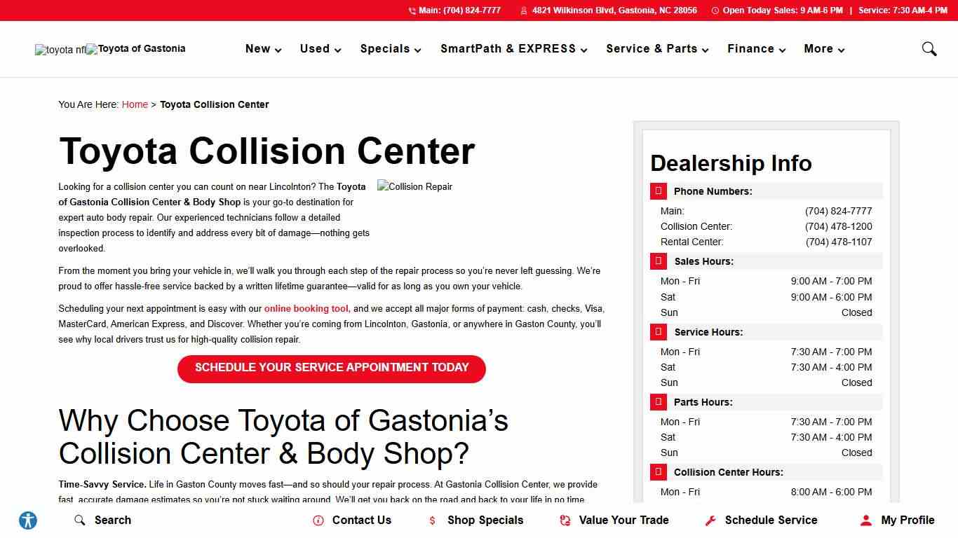 Toyota Collision Center Gastonia NC Toyota of Gastonia