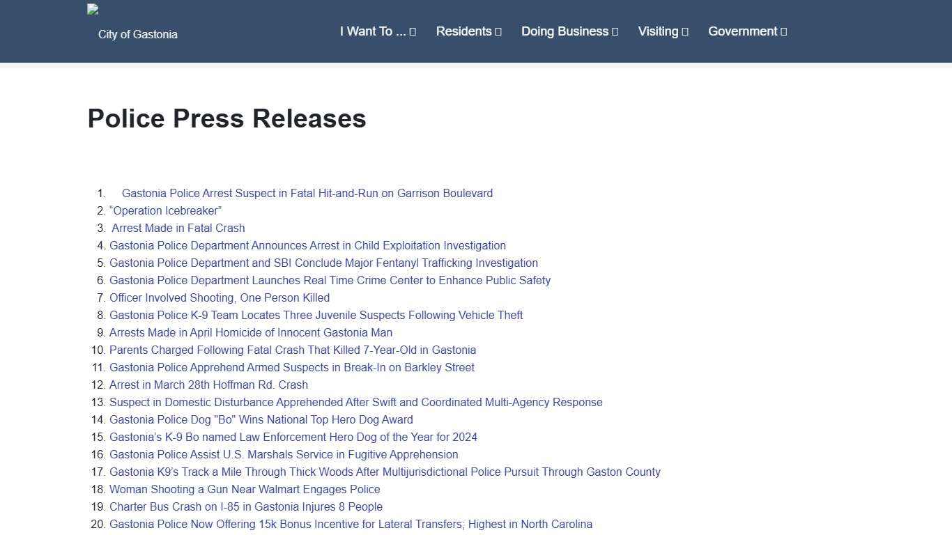 City of Gastonia - Police News Releases