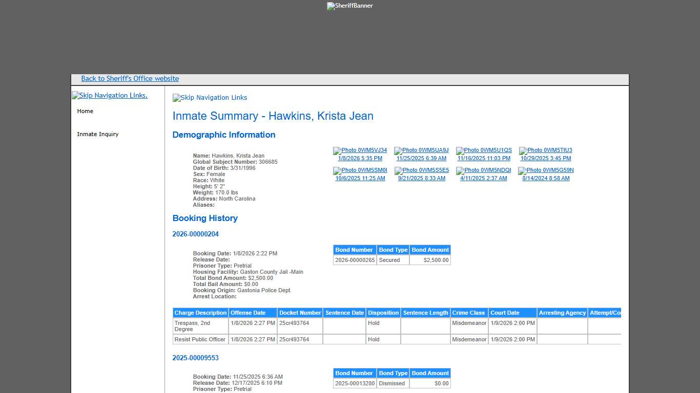 Inmate Summary - Hawkins, Krista Jean